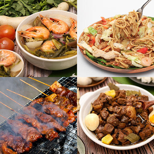 Filipino Food Mega Bundle – 5-in-1 Stock Photo Set Filipino food stock photo mega bundle featuring pancit, lumpia, adobo, sinigang, and pork BBQ — high-res digital pack for creatives and small food businesses