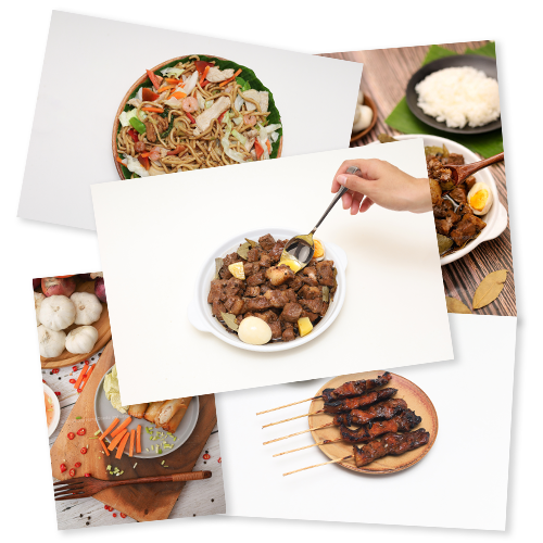 Filipino Food Mega Bundle – 5-in-1 Stock Photo Set Filipino food stock photo mega bundle featuring pancit, lumpia, adobo, sinigang, and pork BBQ — high-res digital pack for creatives and small food businesses